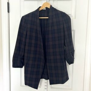 Aritzia Babaton Navy & Brown Plaid Blazer